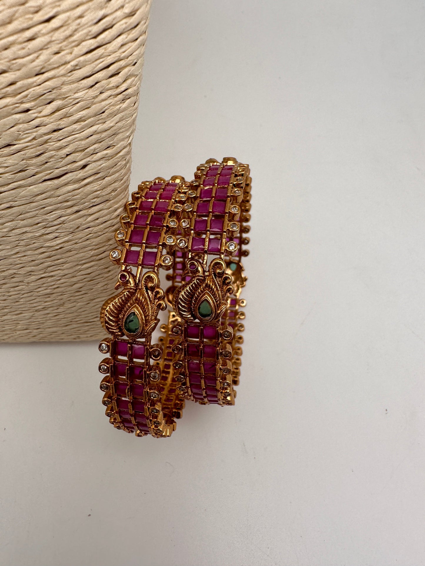 Red Stone Peacock Matte Finish Bangles
