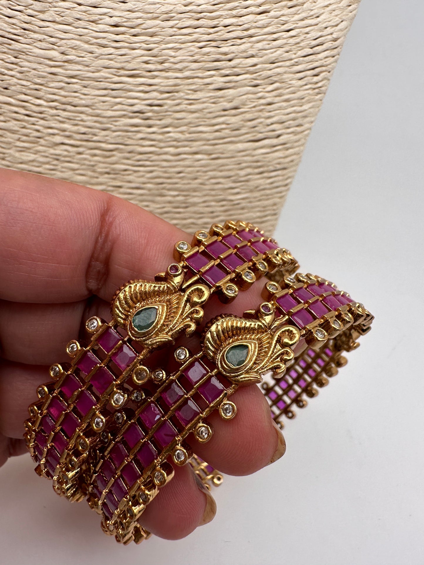 Red Stone Peacock Matte Finish Bangles