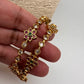 AD Red Green Multi Stone Floral Matte Finish Bangles