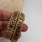 AD Red Green Stone Goddess Lakshmi Matte Finish Bangles