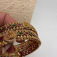 AD Red Green Stone Goddess Lakshmi Matte Finish Bangles