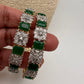 AD Emerald Green Stone Diamond Finish Floral Pattern Bangles