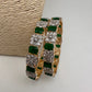 AD Emerald Green Stone Diamond Finish Floral Pattern Bangles