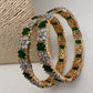 AD Emerald Green Stone Diamond Finish Floral Pattern Bangles