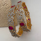 AD Ruby Red Stone Diamond Finish Floral Pattern Bangles