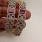 AD Ruby Red Stone Diamond Finish Floral Pattern Bangles