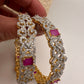 AD Ruby Red Stone Diamond Finish Floral Pattern Bangles