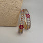 AD Ruby Red Stone Diamond Finish Floral Pattern Bangles