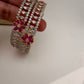 AD Ruby Red Stone Diamond Finish Floral Pattern Bangles