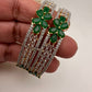 AD Emerald Green Stone Diamond Finish Floral Pattern Bangles