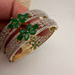 AD Emerald Green Stone Diamond Finish Floral Pattern Bangles