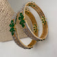 AD Emerald Green Stone Diamond Finish Floral Pattern Bangles