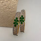 AD Emerald Green Stone Diamond Finish Floral Pattern Bangles