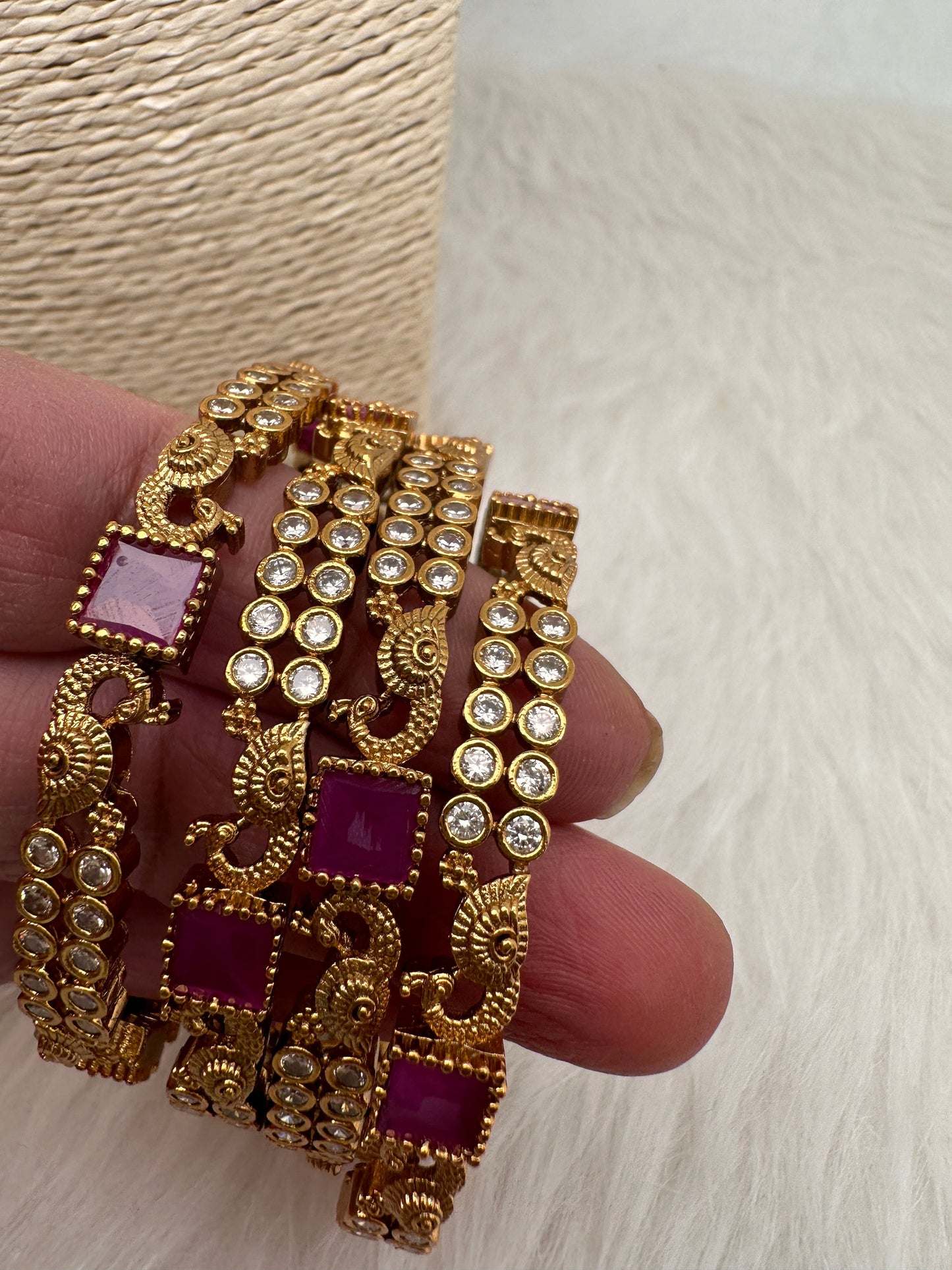 CZ Red Stone Matte Bangles
