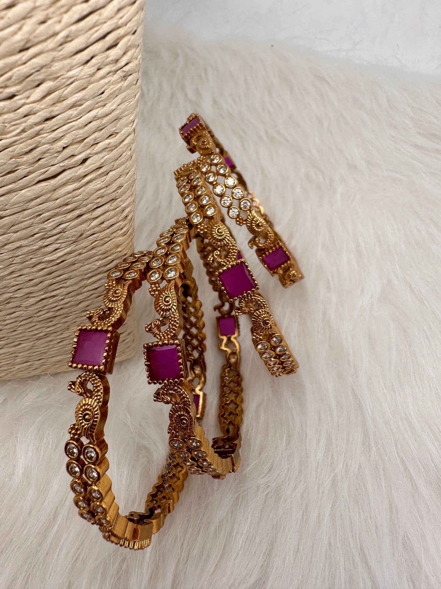 CZ Red Stone Matte Bangles