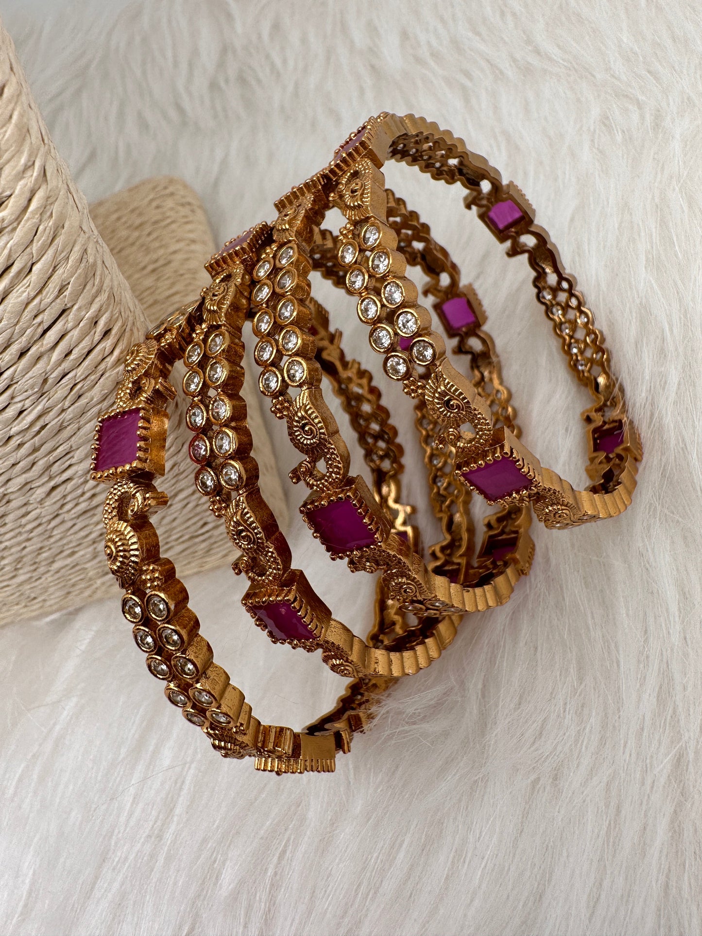 CZ Red Stone Matte Bangles
