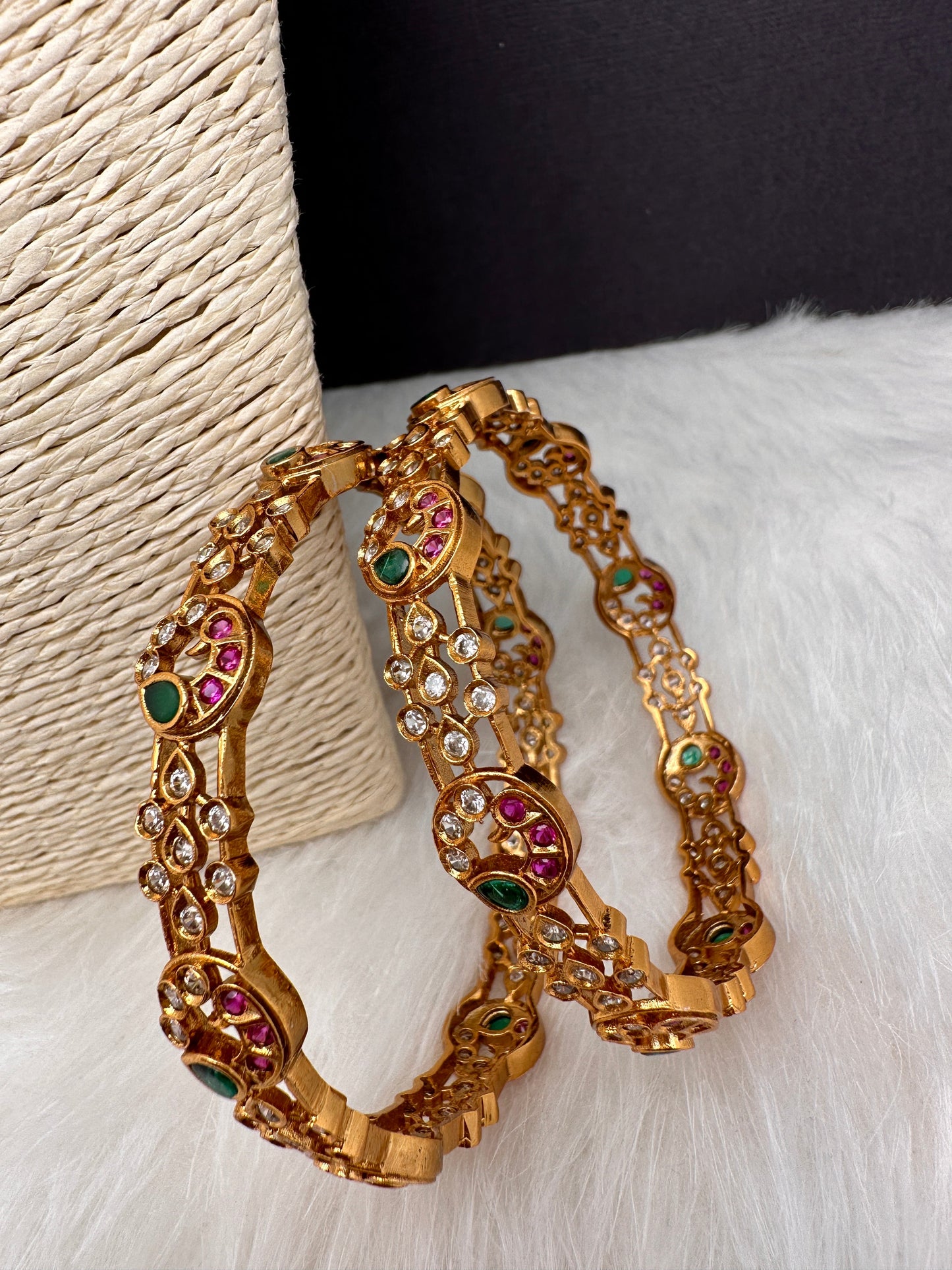 CZ Peacock Multi Stone Matte Bangles