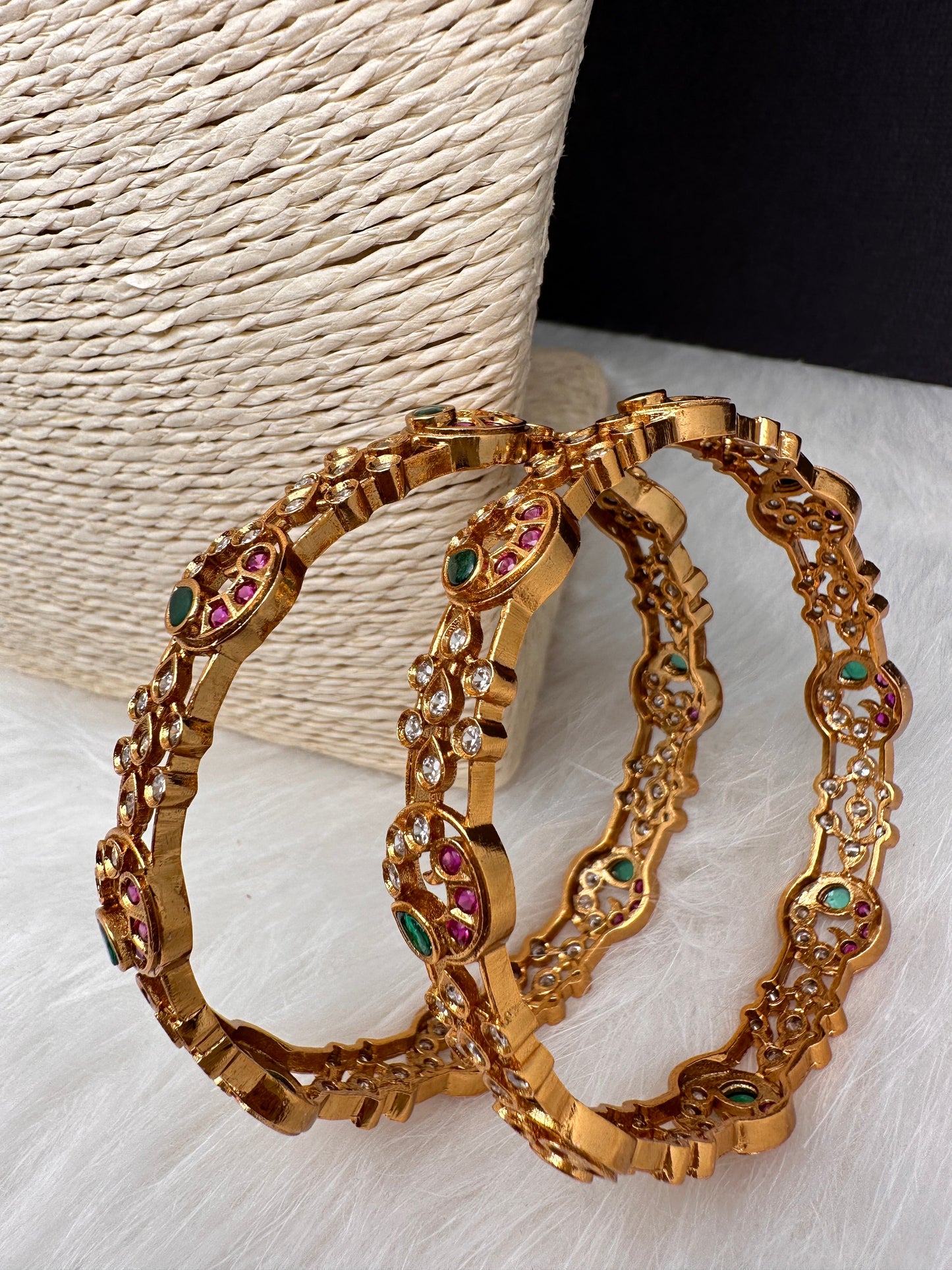 CZ Peacock Multi Stone Matte Bangles