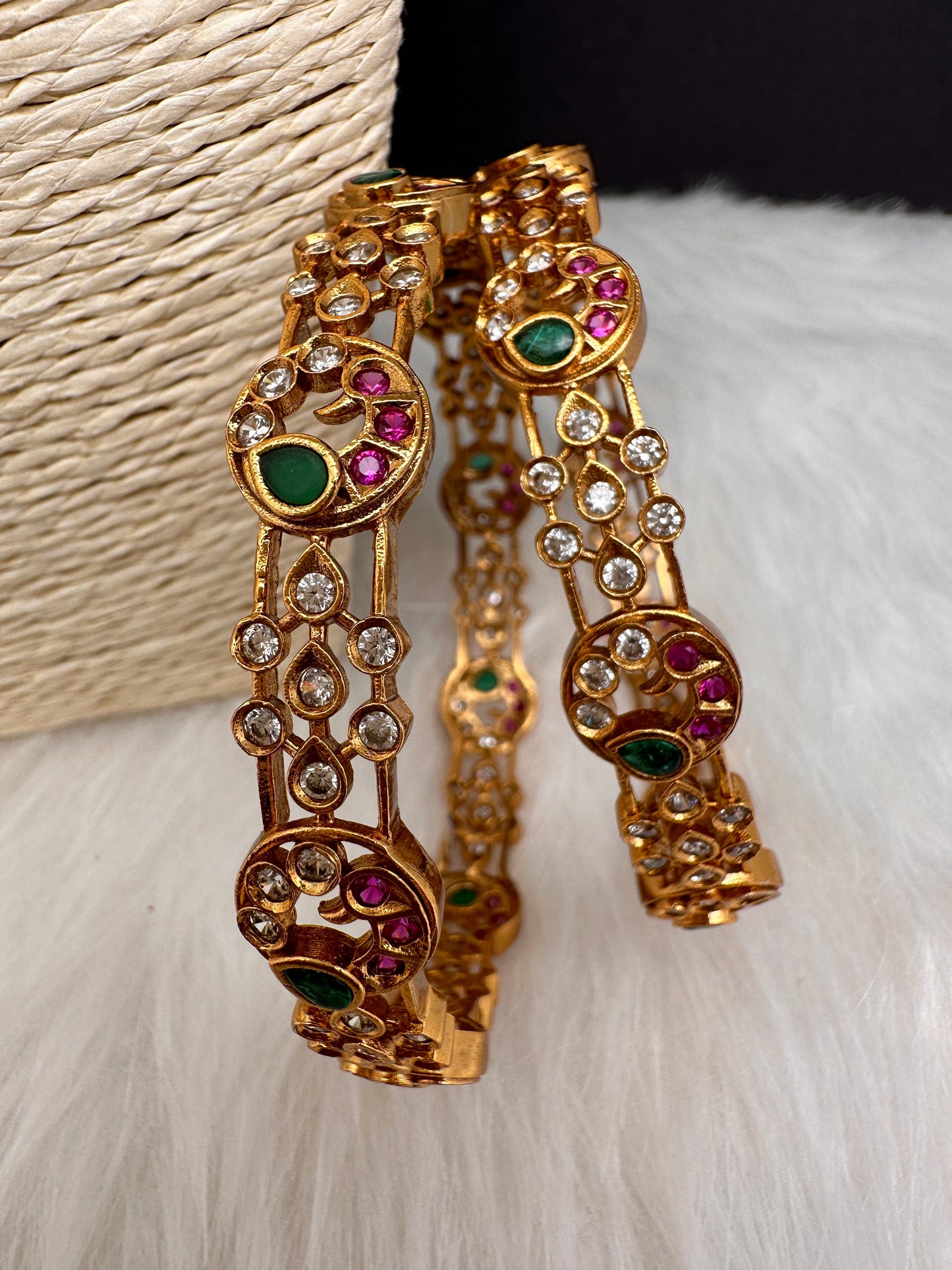 CZ Peacock Multi Stone Matte Bangles