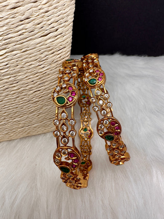 CZ Peacock Multi Stone Matte Bangles