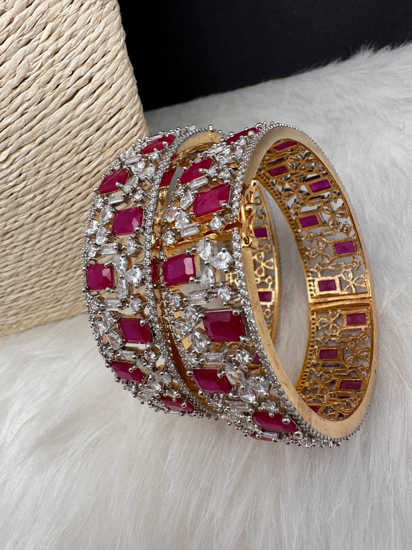 AD Red Stone Openable Bangles