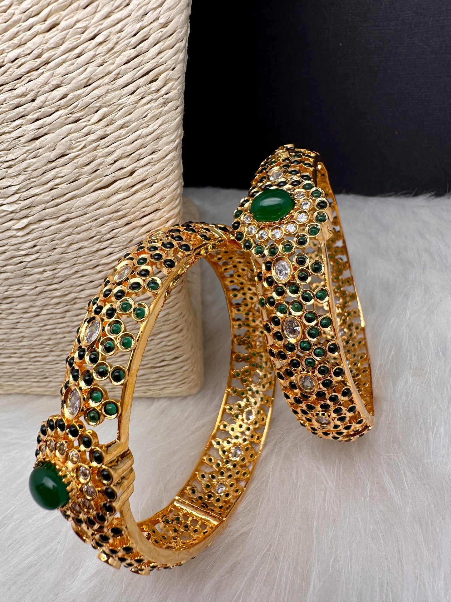 AD Green Stone Openable Bangles