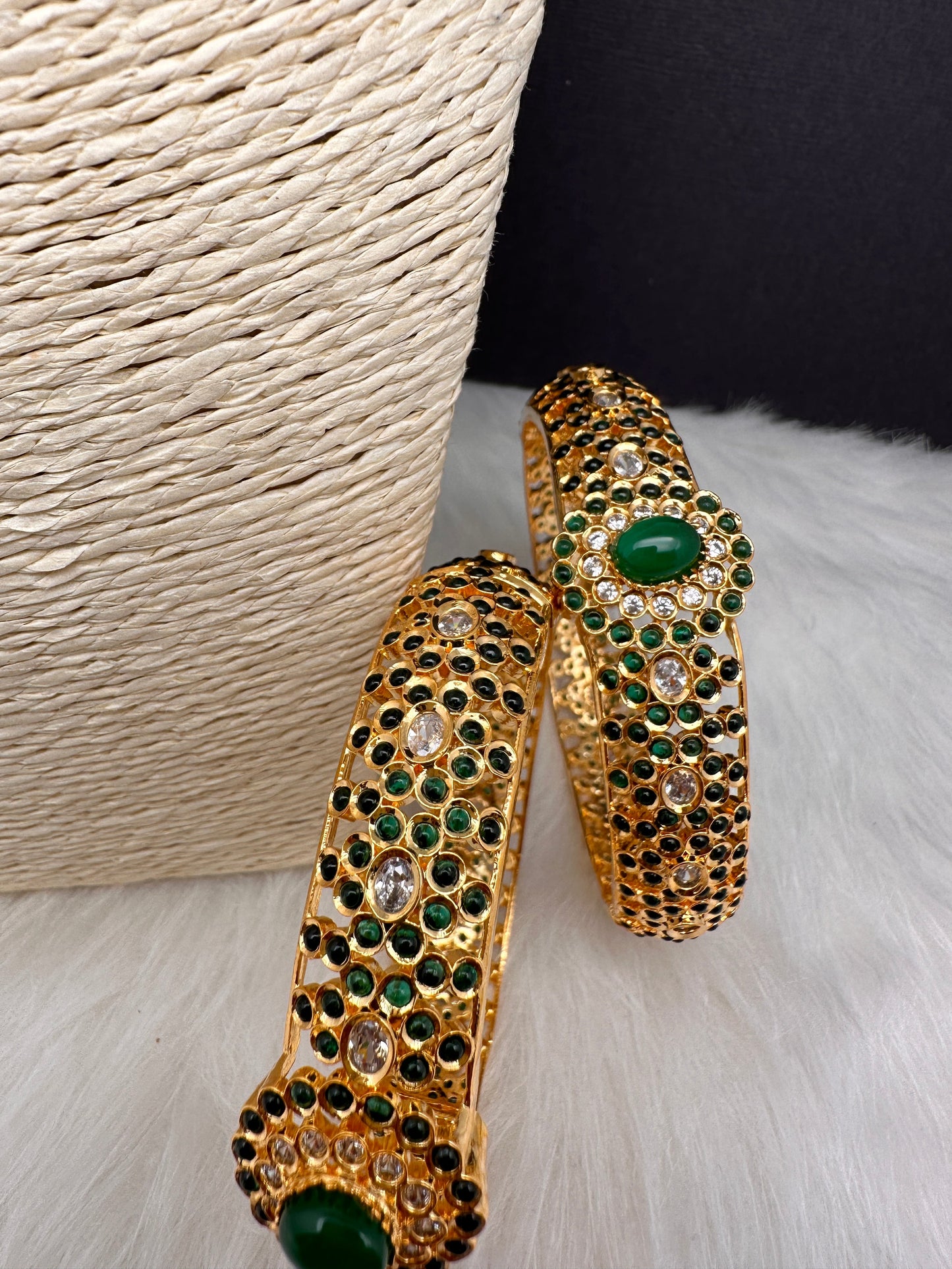 AD Green Stone Openable Bangles