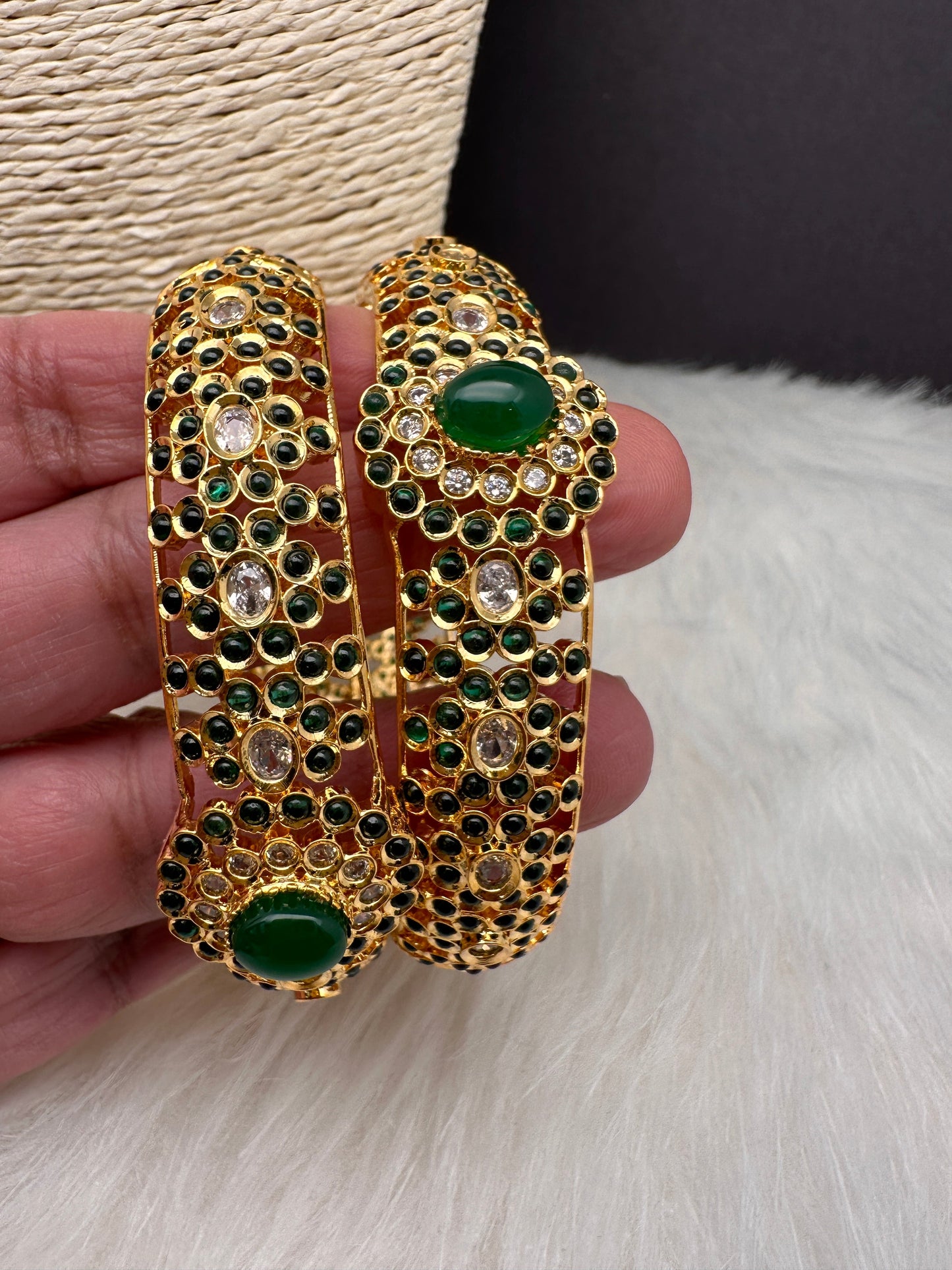 AD Green Stone Openable Bangles