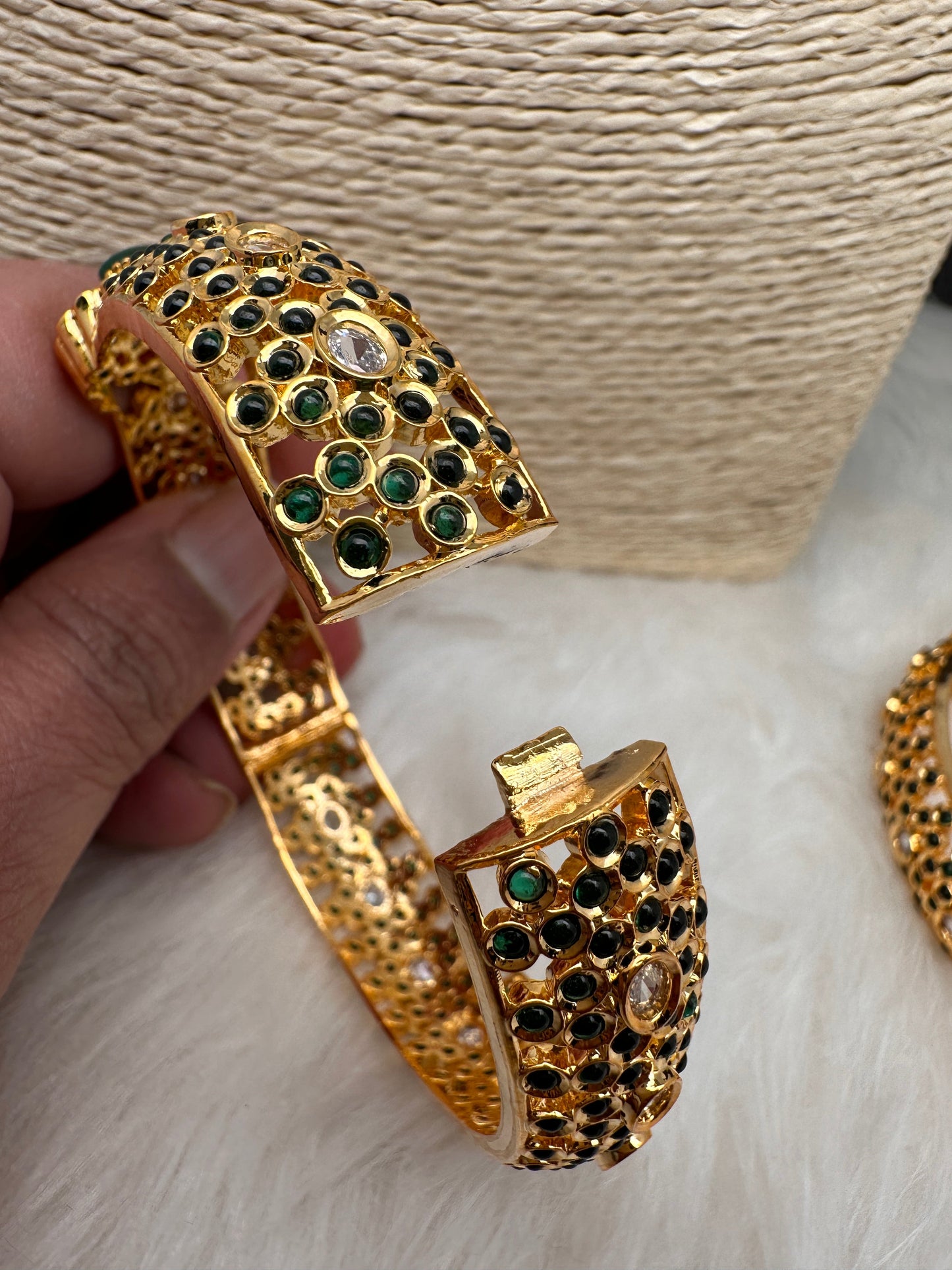 AD Green Stone Openable Bangles