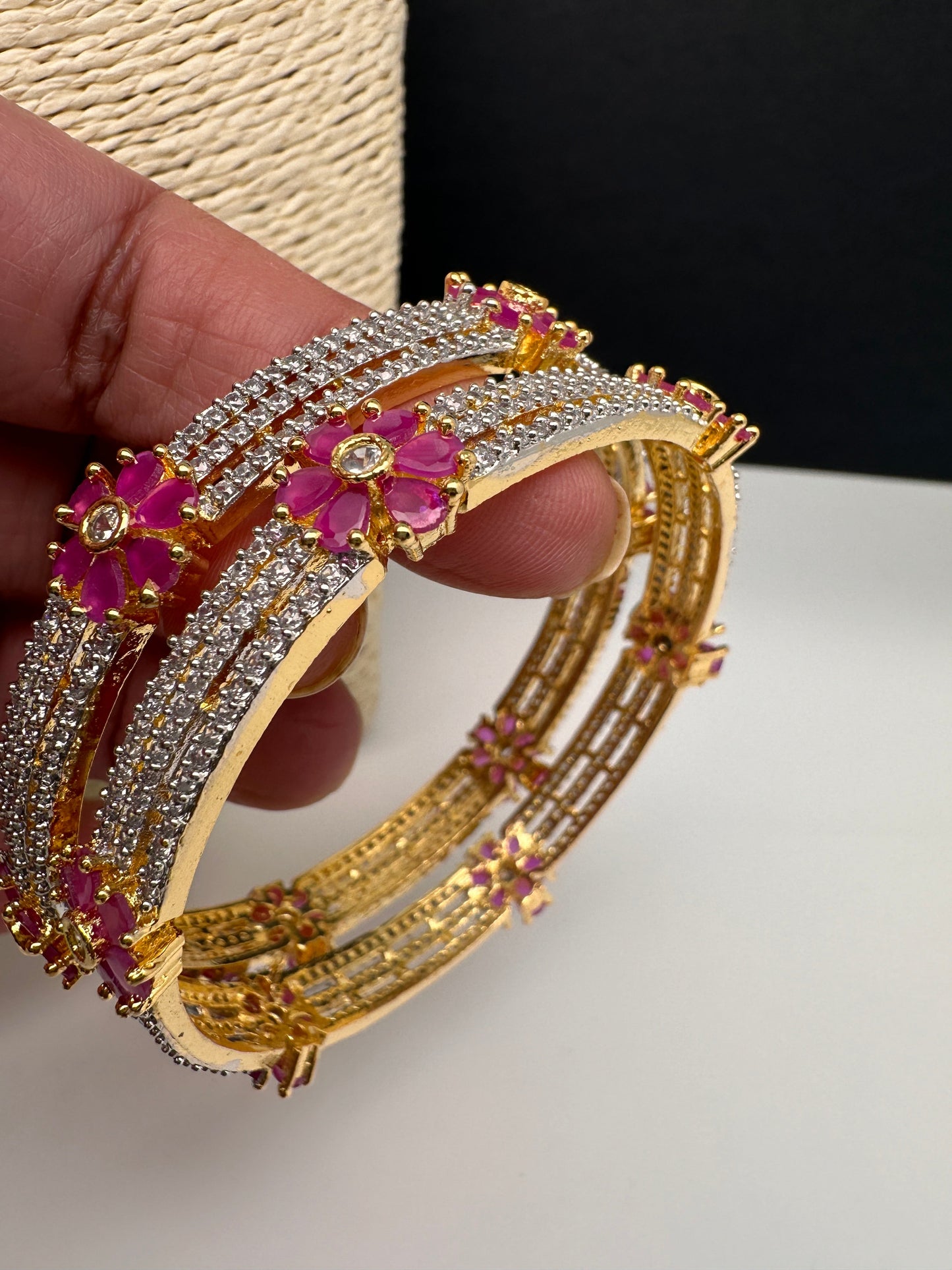 American Diamond Ruby Bangles