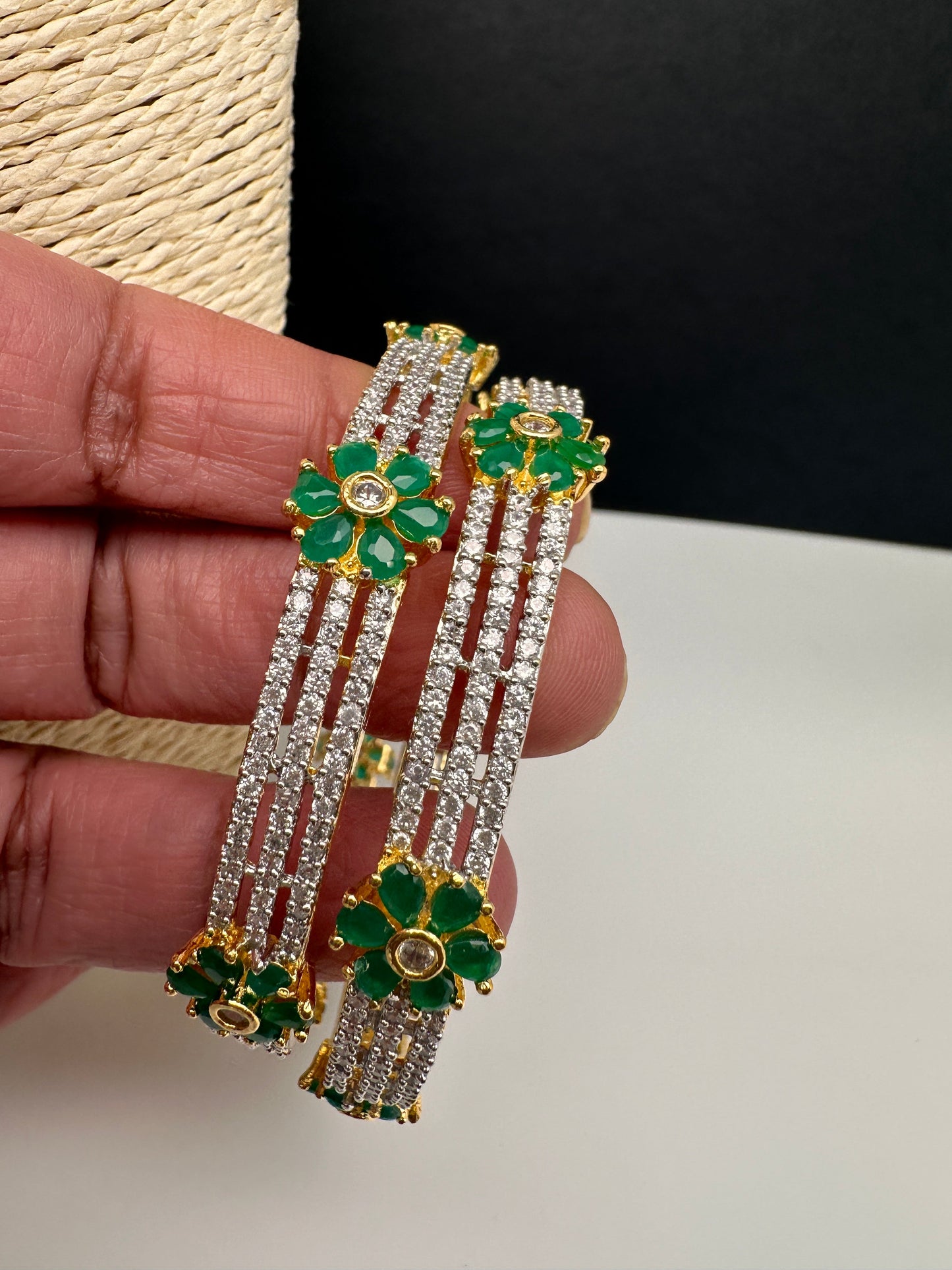 American Diamond Emerald Green Bangles