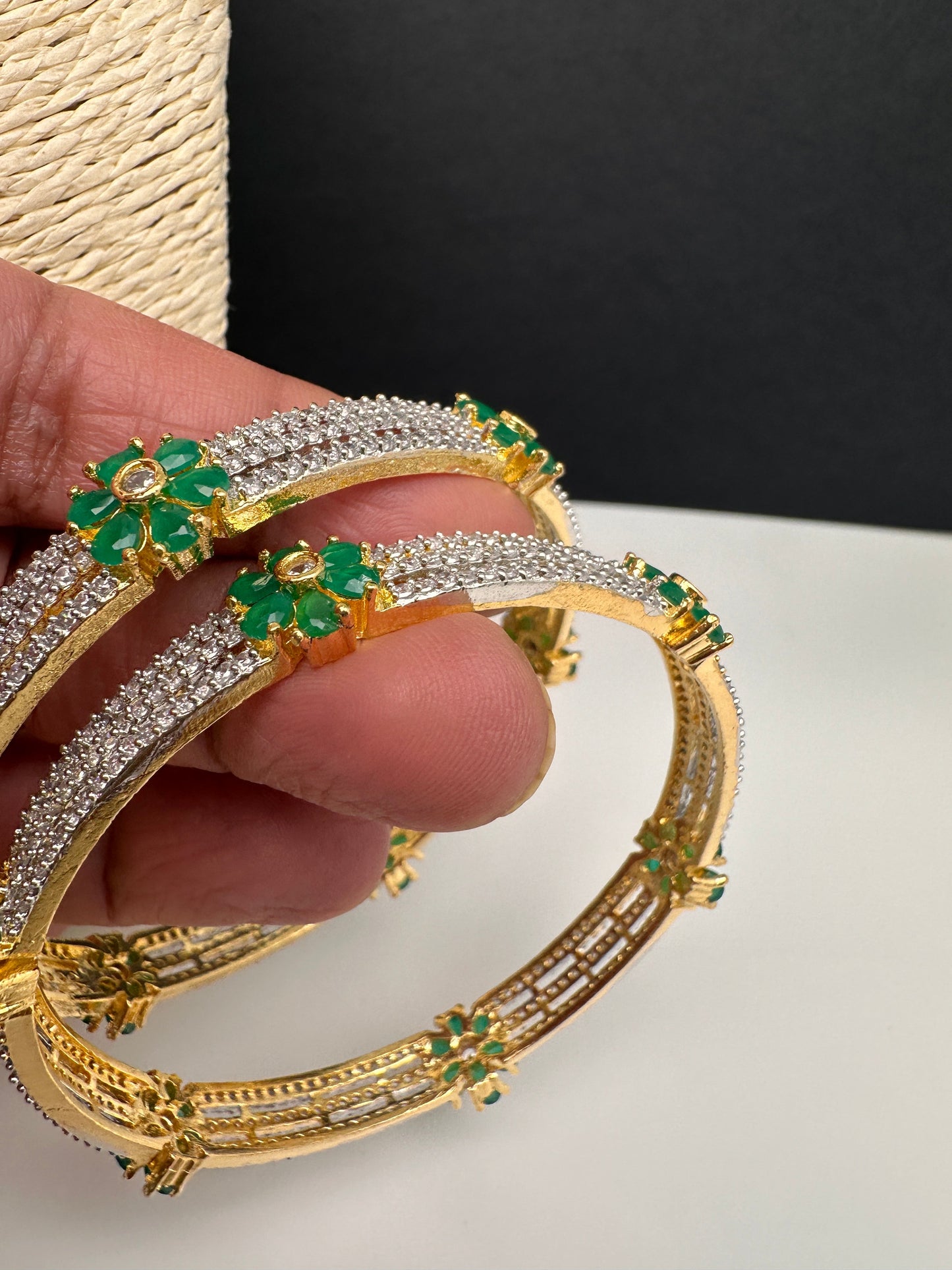 American Diamond Emerald Green Bangles