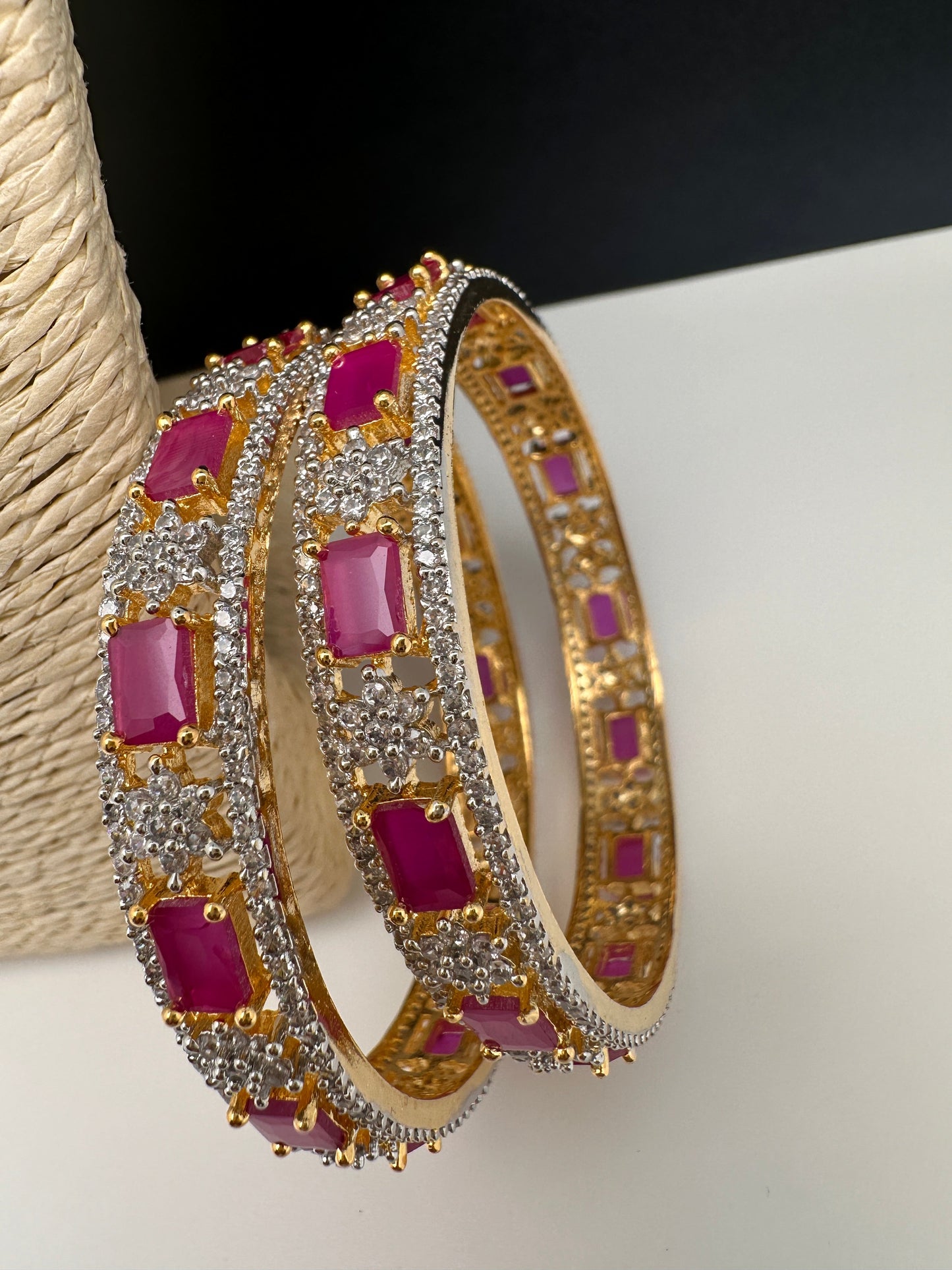 American Diamond Ruby Red Bangles