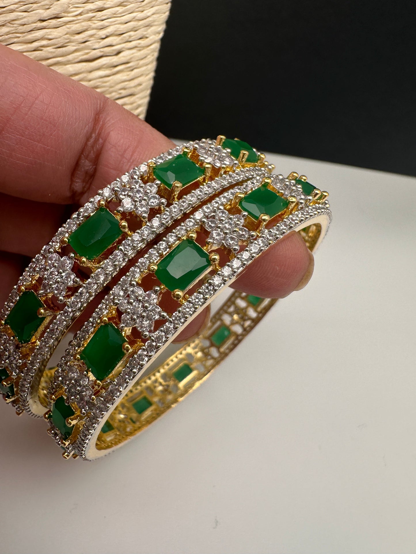 American Diamond Emerald Green Bangles