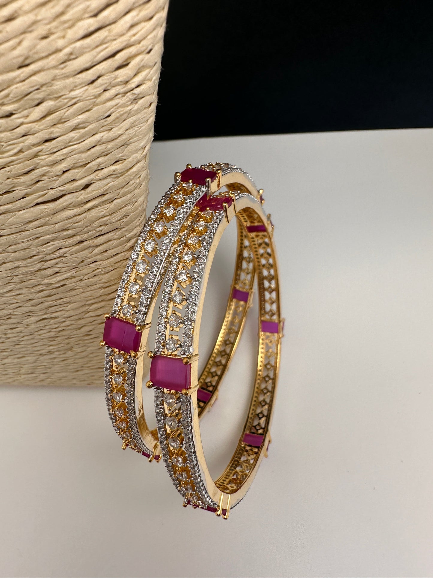 American Diamond Ruby Red Bangles