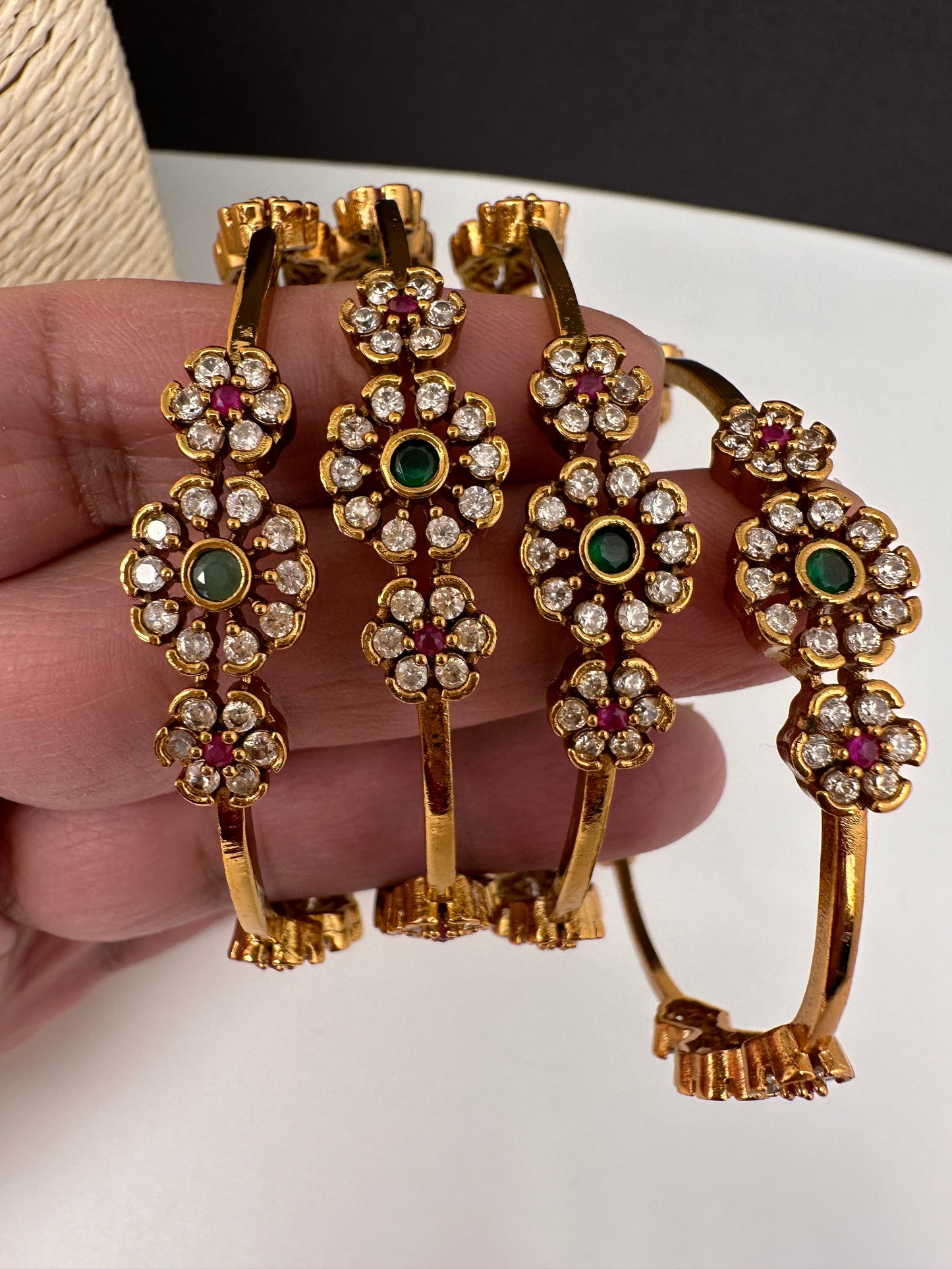 Matte Floral CZ Bangles