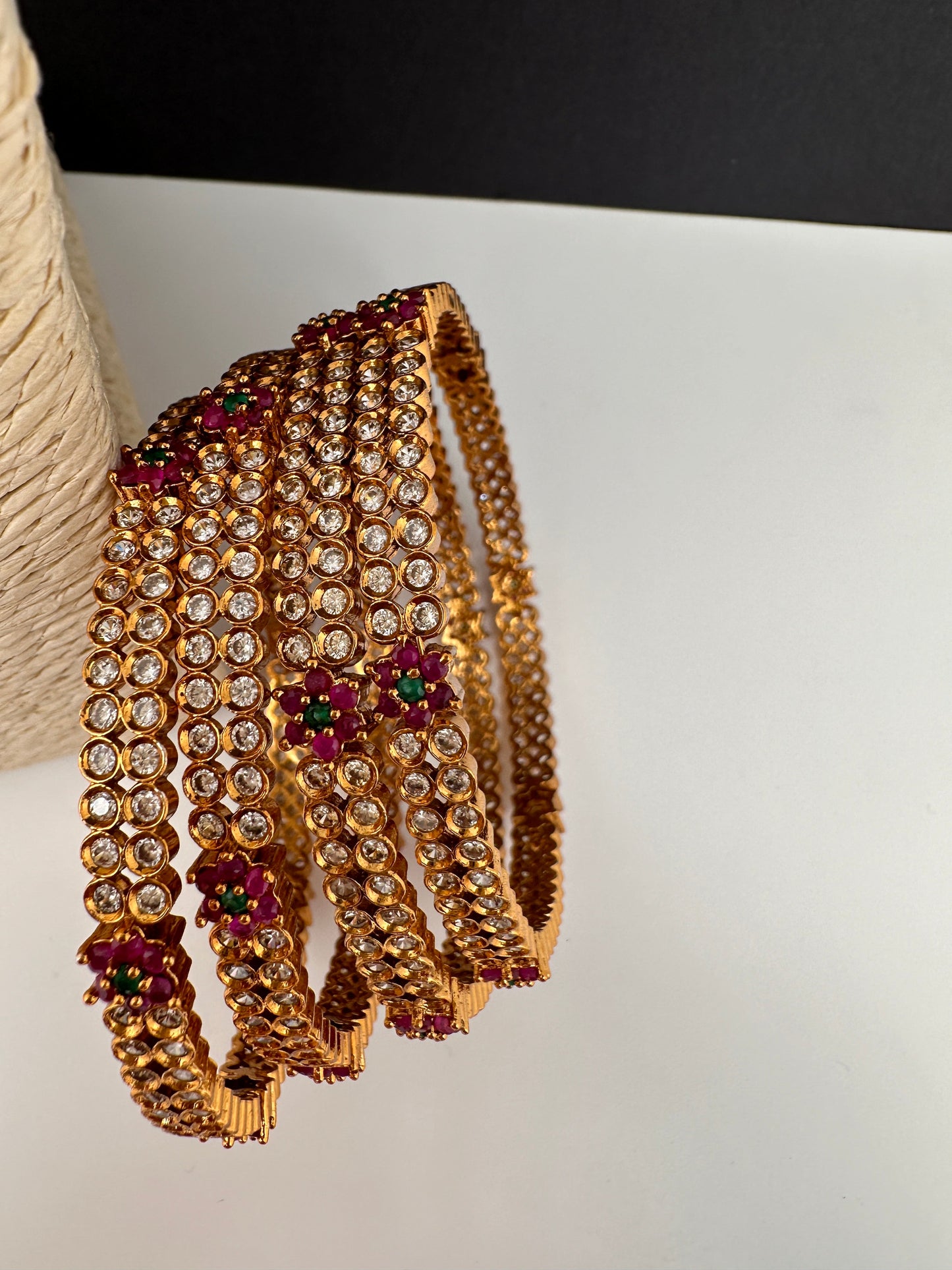 Matte CZ Multi Stone Floral Bangles