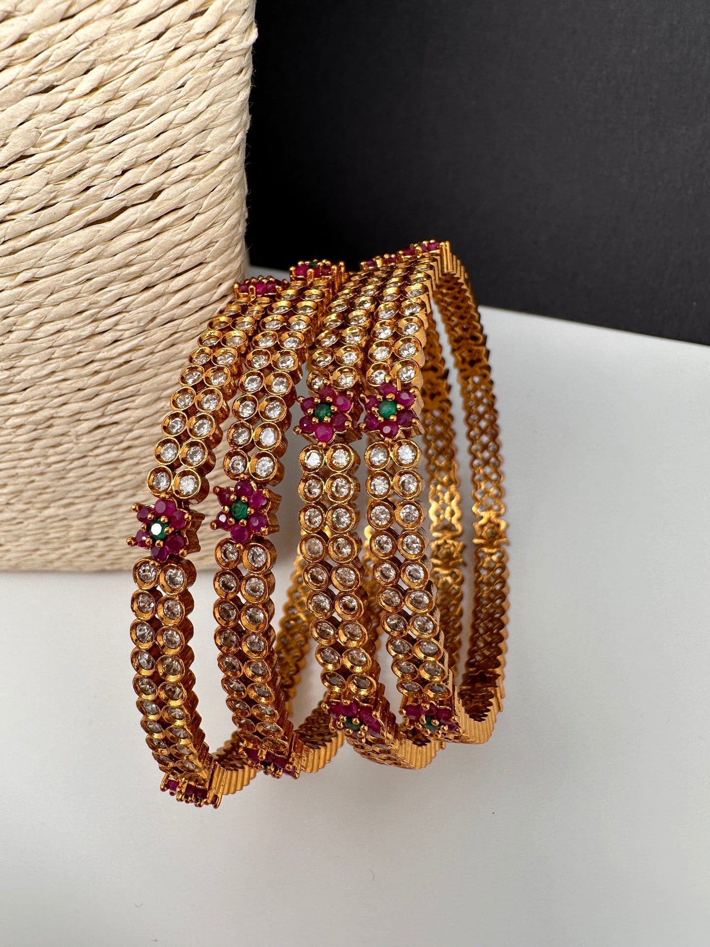 Matte CZ Multi Stone Floral Bangles