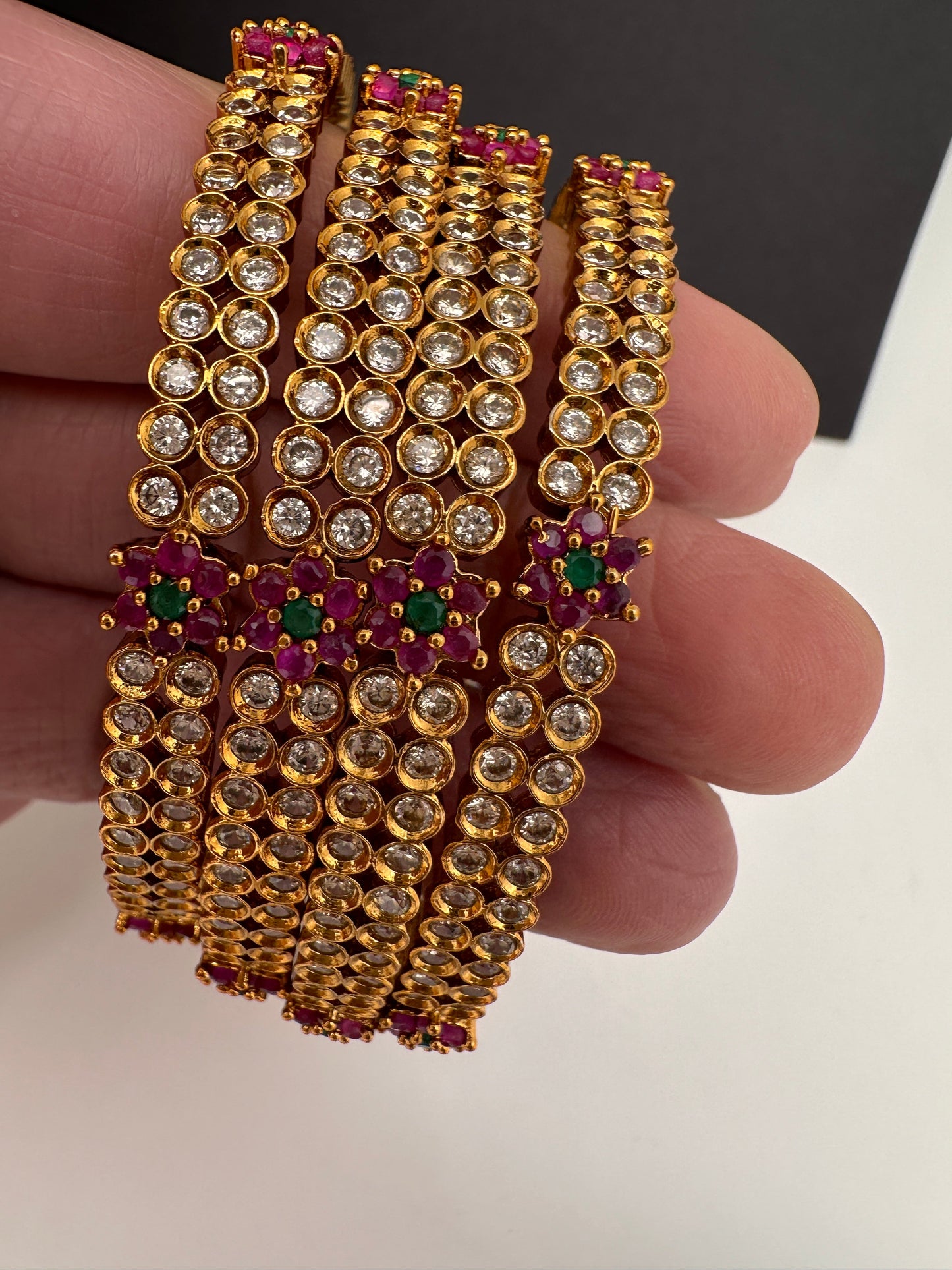 Matte CZ Multi Stone Floral Bangles