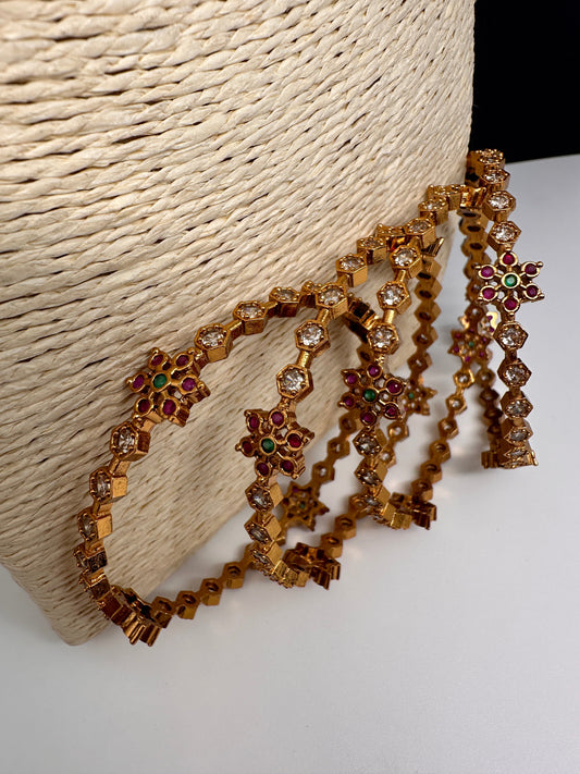 Matte CZ Floral Bangles