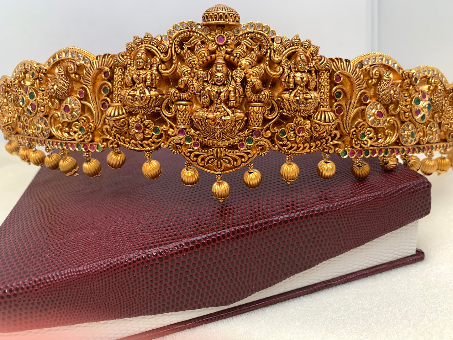 Goddess Lakshmi Premium Matte Finish Multi Stone Kamarband WaistBelt Vaddanam