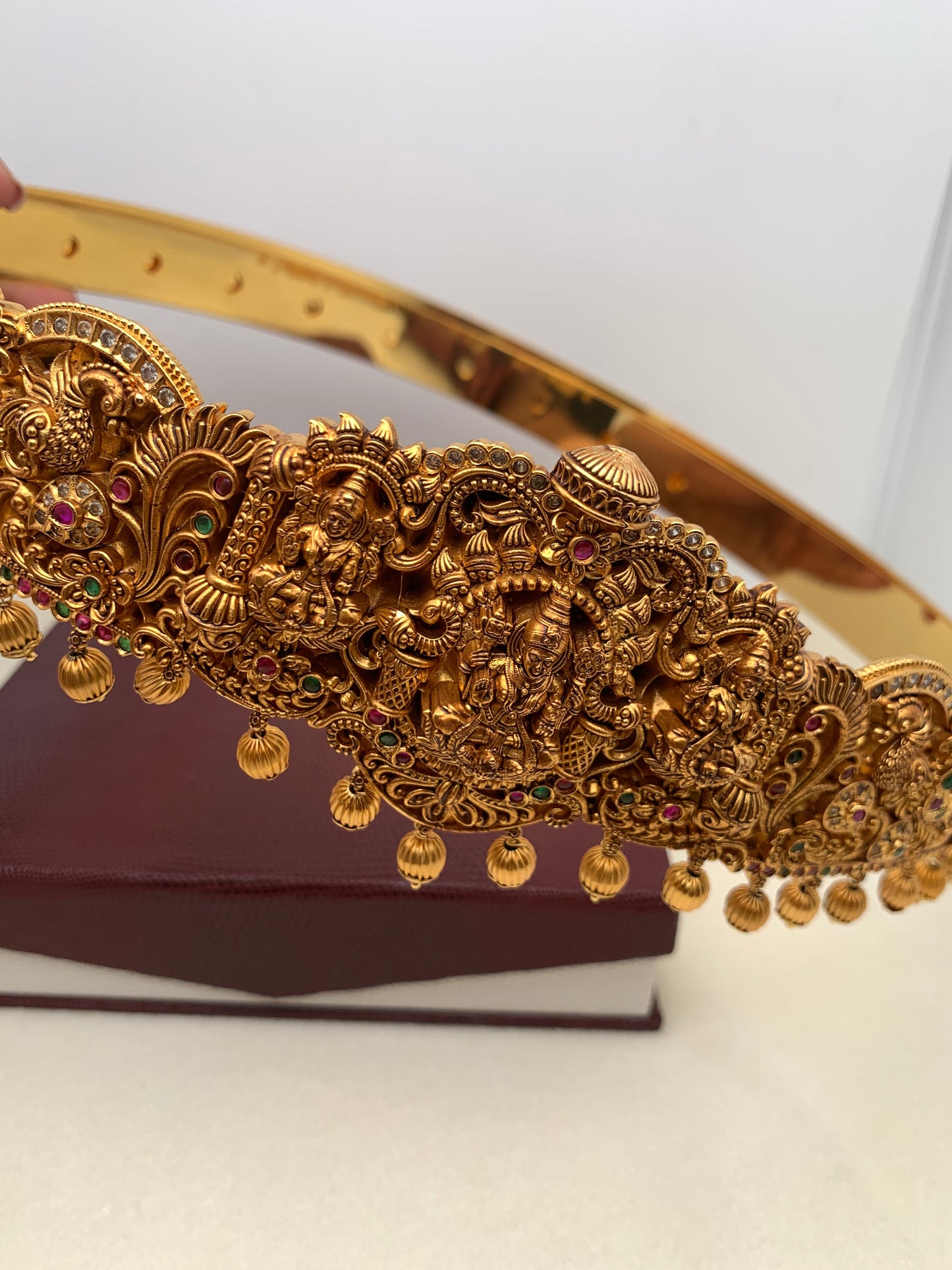 Goddess Lakshmi Premium Matte Finish Multi Stone Kamarband WaistBelt Vaddanam