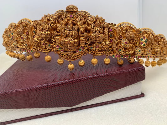 Goddess Lakshmi Premium Matte Finish Multi Stone Kamarband WaistBelt Vaddanam