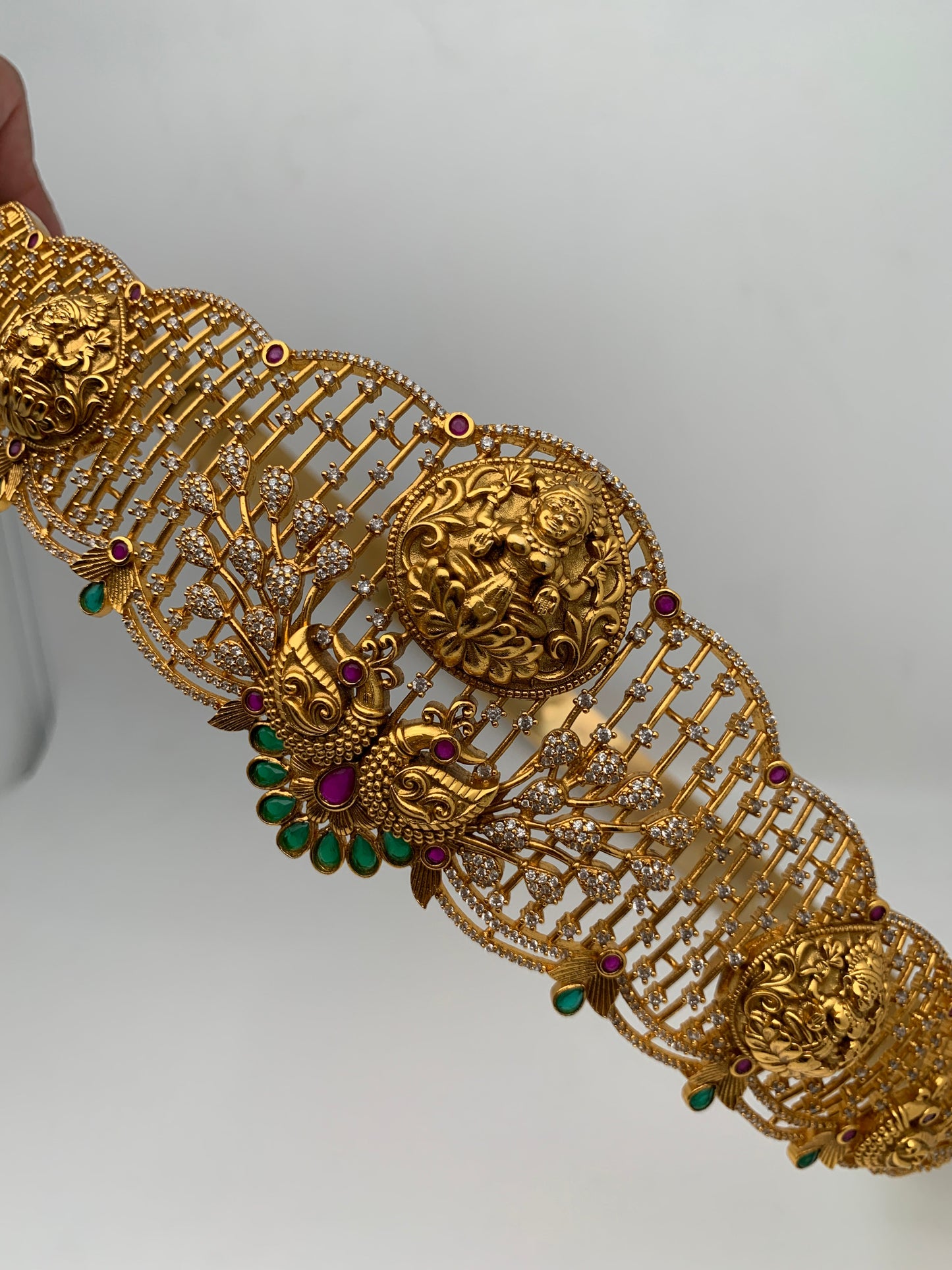 Goddess Lakshmi Peacock Nakshi Antique Finish Floral Pattern Hip Belt