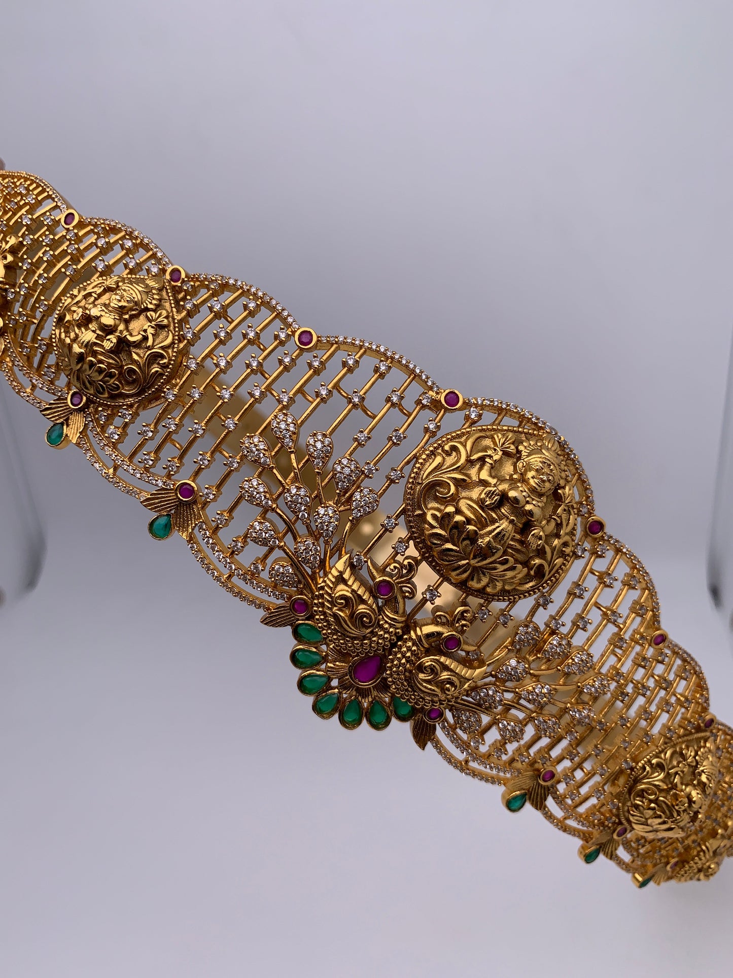 Goddess Lakshmi Peacock Nakshi Antique Finish Floral Pattern Hip Belt