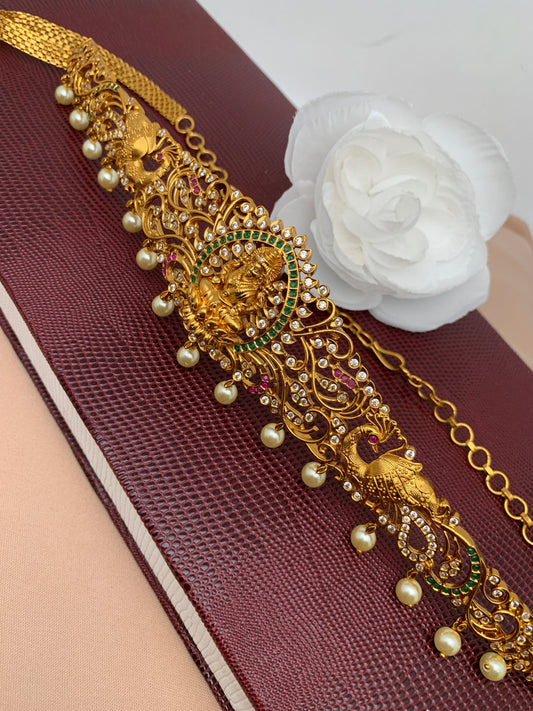 Goddess Lakshmi Peacock Multi Stone Stiff Design Matte Finish Kids Hip Belt Kamarbandh