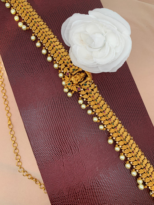Goddess Lakshmi Floral Multi Stone Stiff Design Matte Finish Hip Belt Kamarbandh
