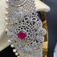 AD Floral Design Diamond Finish Red Stone Hip Belt Kamarbandh