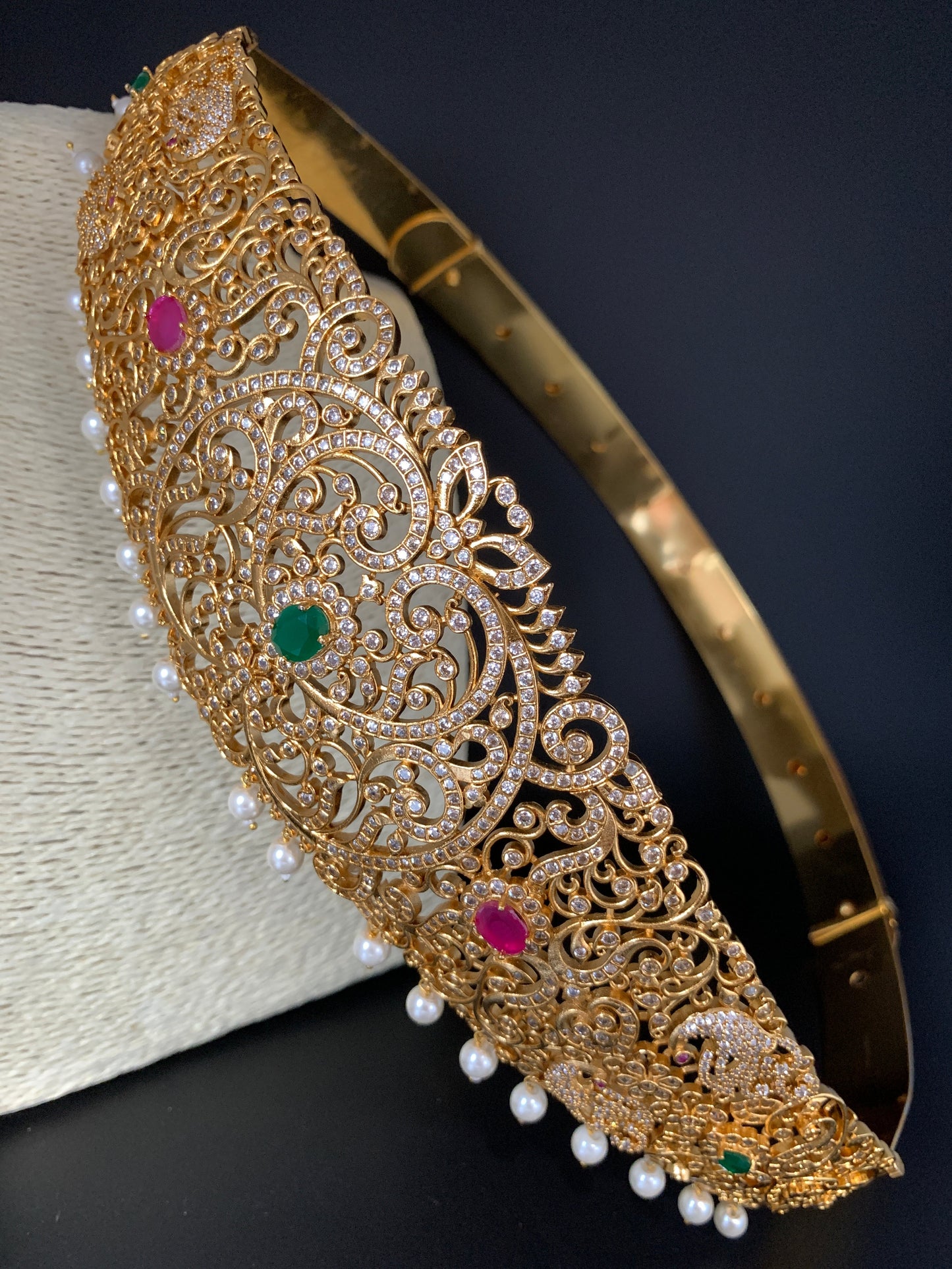 CZ Peacock Red Green Stone Hip Belt Kamarbandh