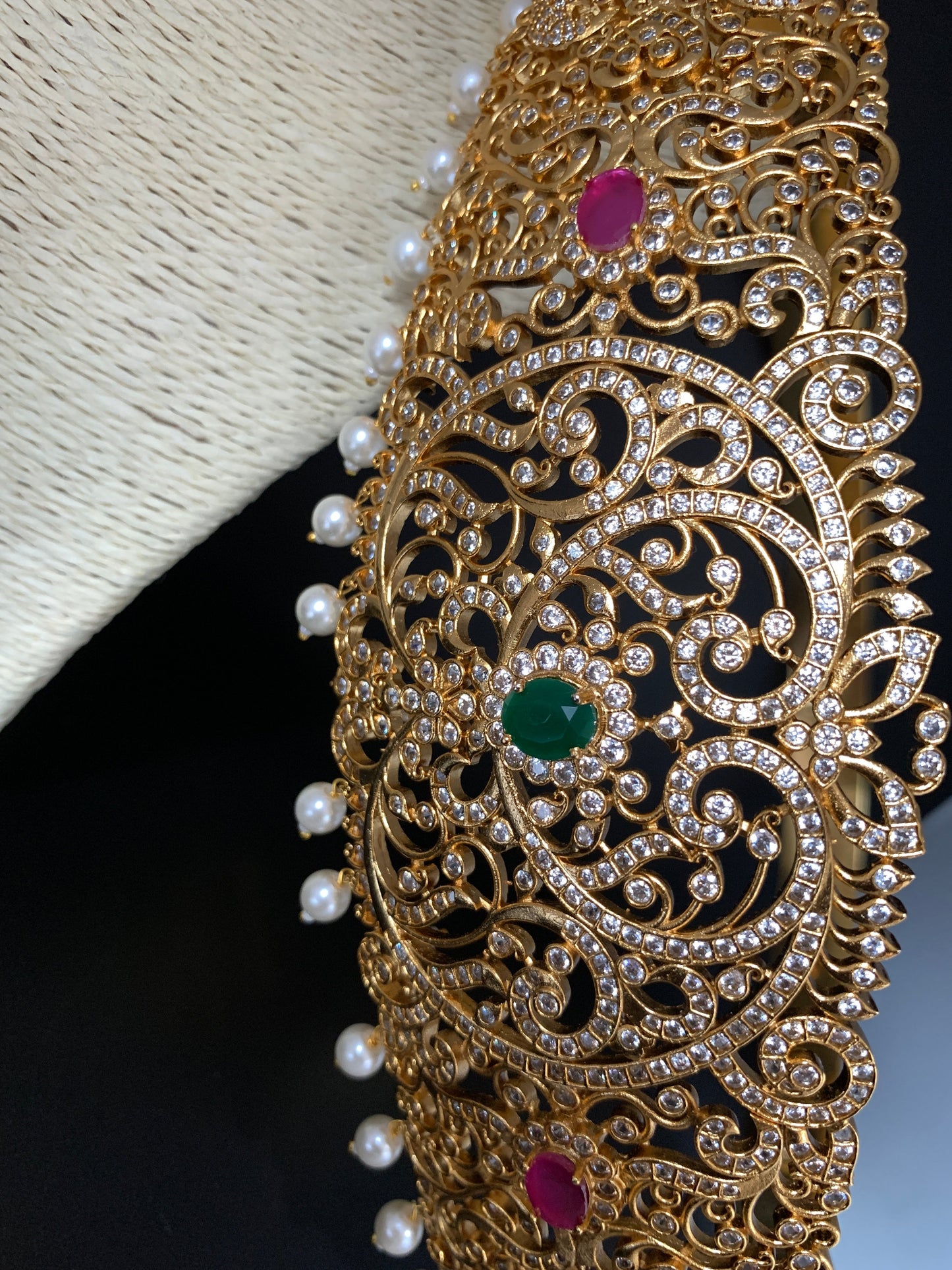 CZ Peacock Red Green Stone Hip Belt Kamarbandh